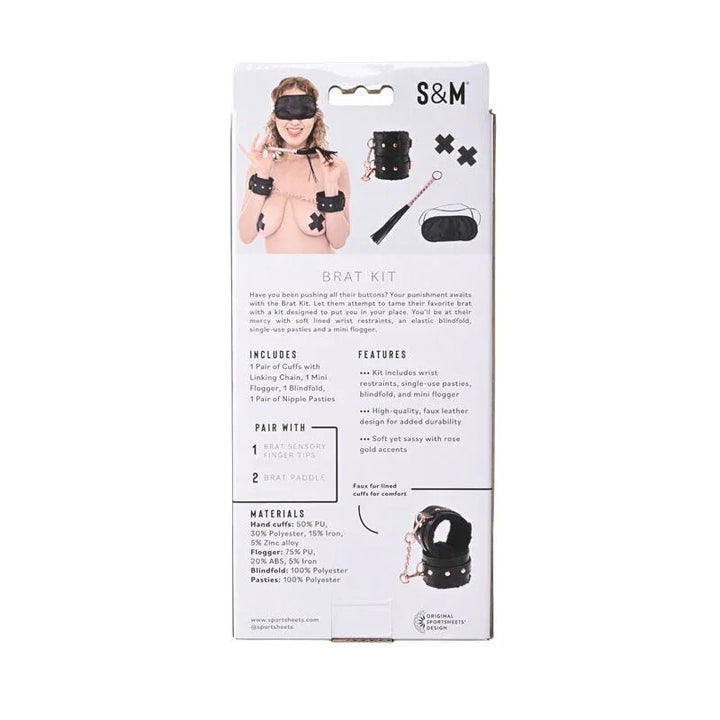 Back of the Brat Kit box listing the five included pieces and materials