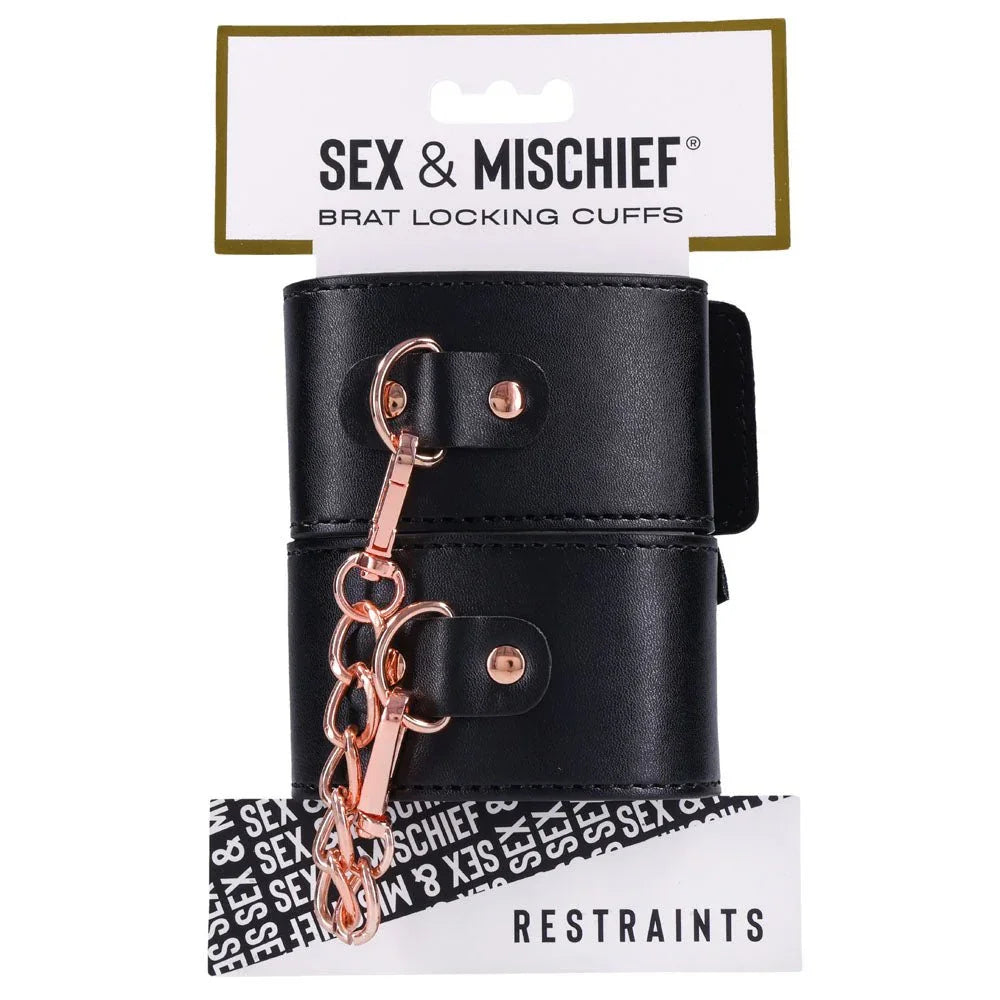 Sex & Mischief Brat Locking Cuffs retail card, front of pack