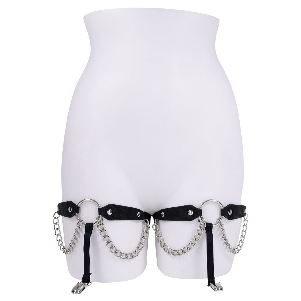 Sex & Mischief Chain Lace Garters - Black/Metal Garters – Sex toys NZ by Naughtyhut. Discreet delivery nationwide.