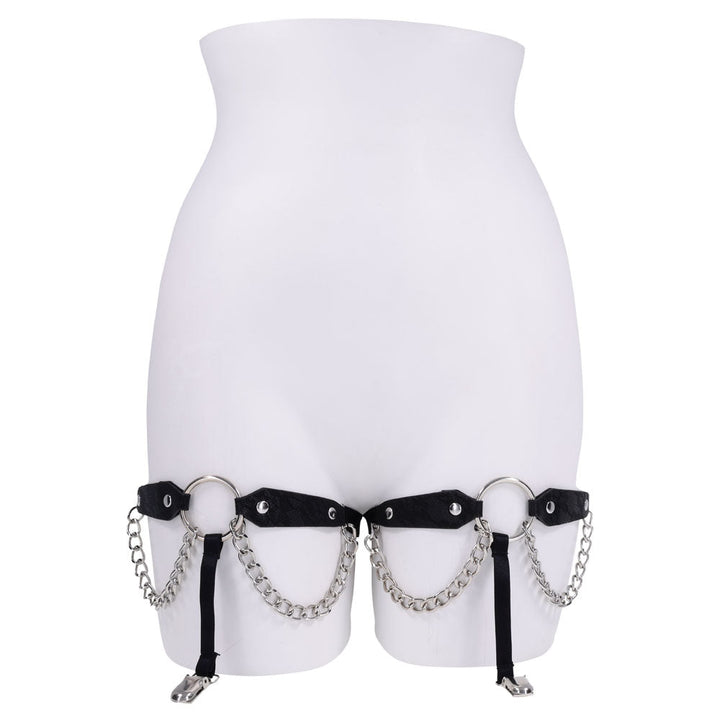Sex & Mischief Chain Lace Garters - Black/Metal Garters – Sex toys NZ by Naughtyhut. Discreet delivery nationwide.