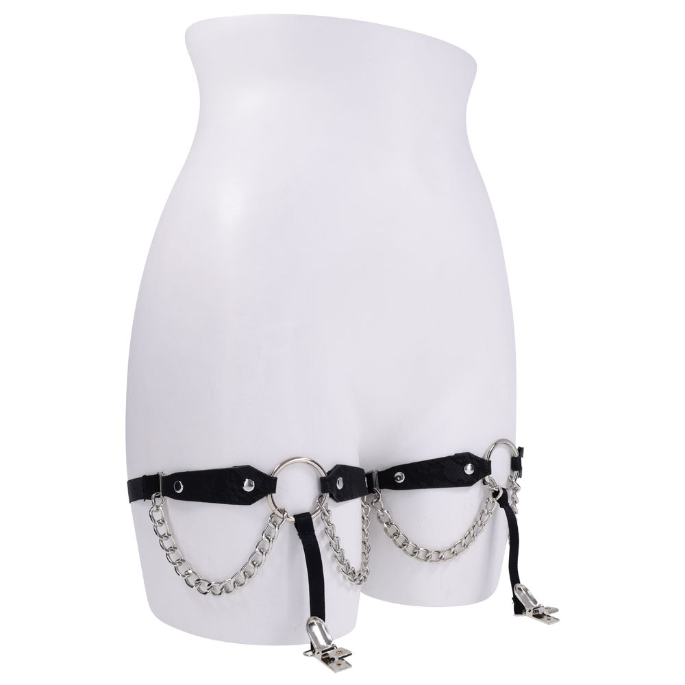 Sex & Mischief Chain Lace Garters - Black/Metal Garters – Sex toys NZ by Naughtyhut. Discreet delivery nationwide.