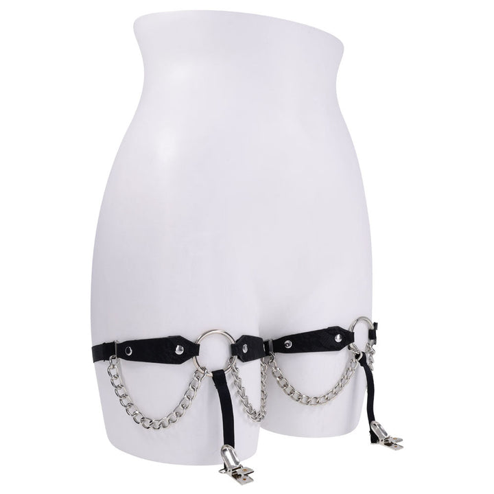 Sex & Mischief Chain Lace Garters - Black/Metal Garters – Sex toys NZ by Naughtyhut. Discreet delivery nationwide.