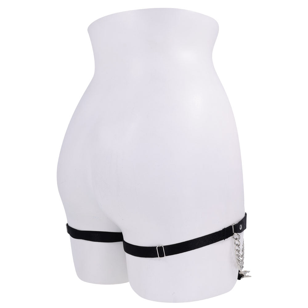 Sex & Mischief Chain Lace Garters - Black/Metal Garters – Sex toys NZ by Naughtyhut. Discreet delivery nationwide.