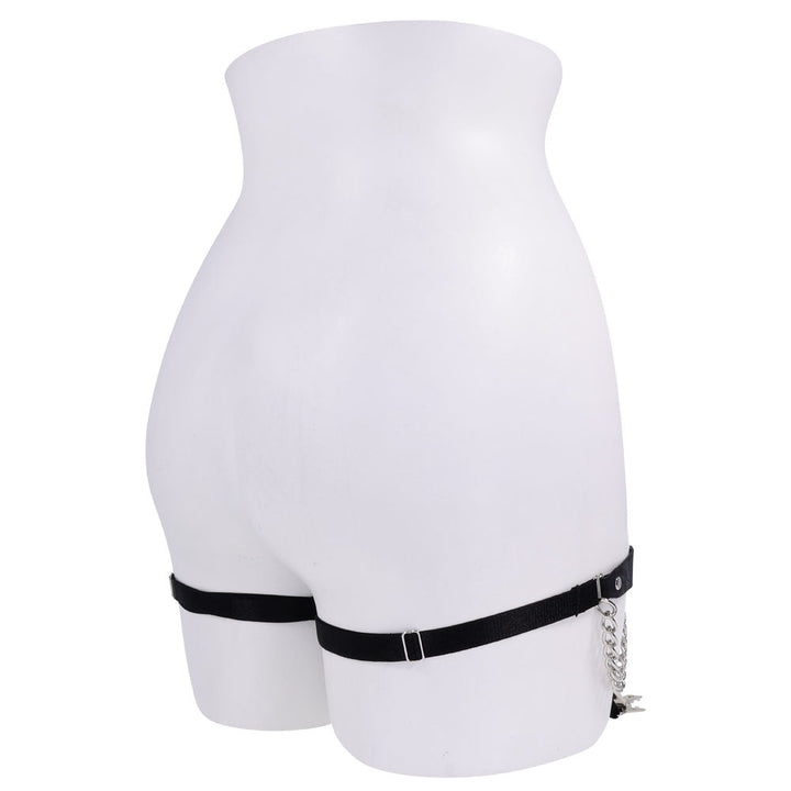 Sex & Mischief Chain Lace Garters - Black/Metal Garters – Sex toys NZ by Naughtyhut. Discreet delivery nationwide.