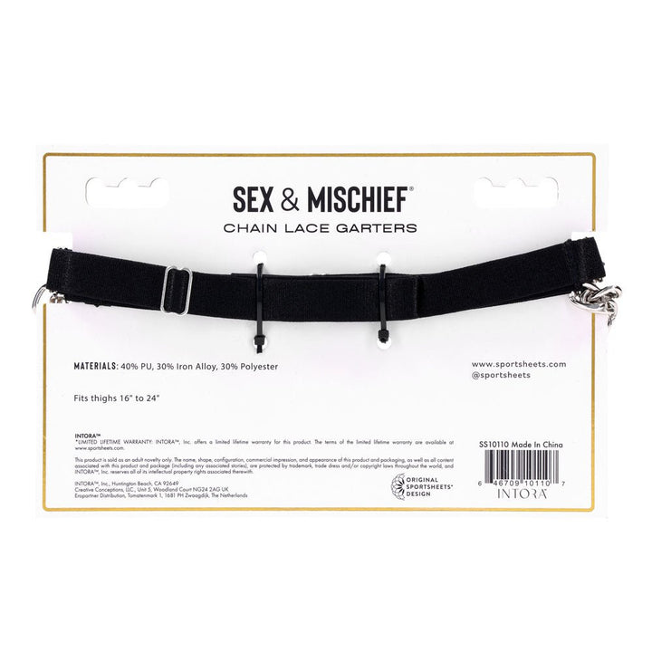 Sex & Mischief Chain Lace Garters - Black/Metal Garters – Sex toys NZ by Naughtyhut. Discreet delivery nationwide.