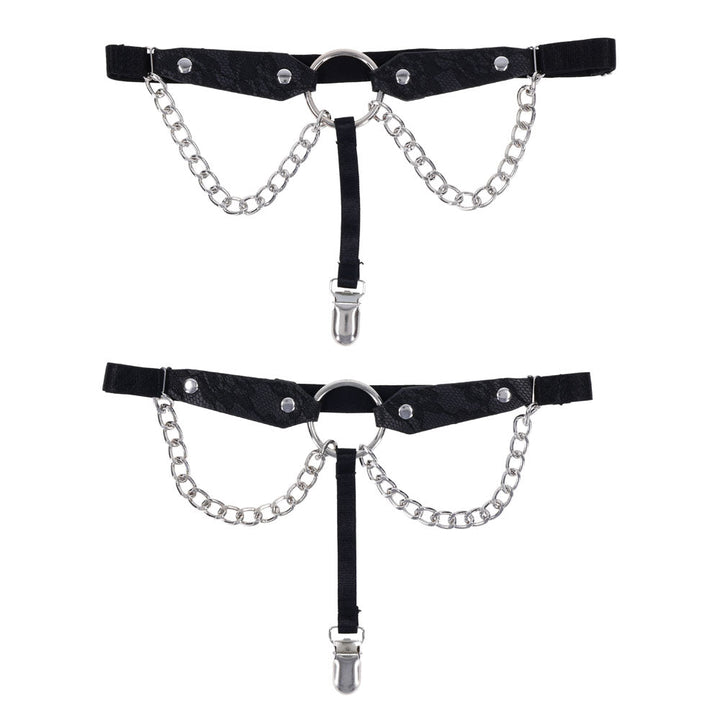 Sex & Mischief Chain Lace Garters - Black/Metal Garters – Sex toys NZ by Naughtyhut. Discreet delivery nationwide.
