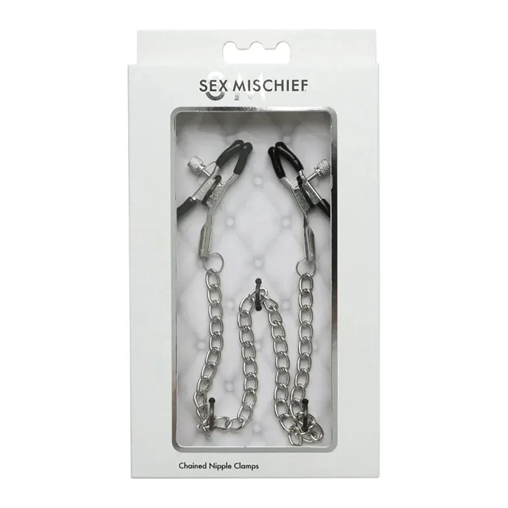 Sex & Mischief Chained Nipple Clamps retail box, front of pack