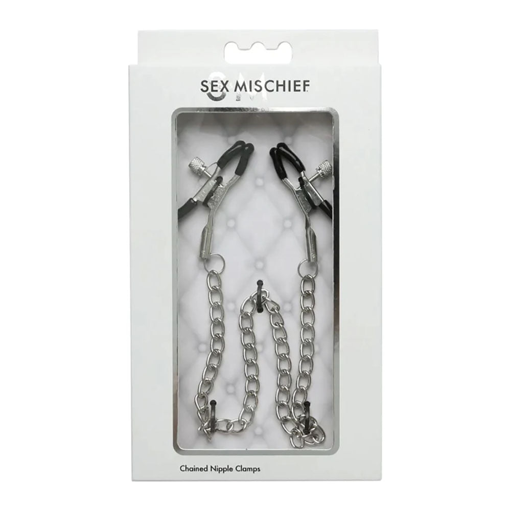 Buy Sex & Mischief Chained Nipple Clamps - Nipple Clamps with 30 cm Chain – Naughtyhut NZ sex toys online. Discreet delivery & top brands.