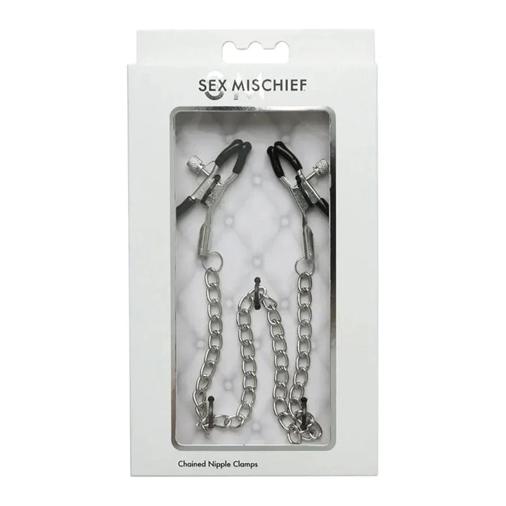 Sex & Mischief Chained Nipple Clamps retail box, front of pack