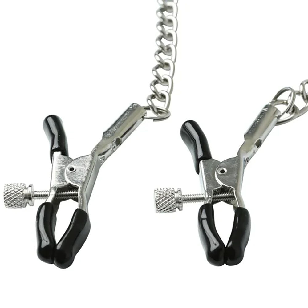 Buy Sex & Mischief Chained Nipple Clamps - Nipple Clamps with 30 cm Chain – Naughtyhut NZ sex toys online. Discreet delivery & top brands.