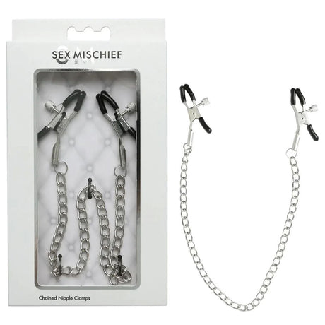 Buy Sex & Mischief Chained Nipple Clamps - Nipple Clamps with 30 cm Chain – Naughtyhut NZ sex toys online. Discreet delivery & top brands.