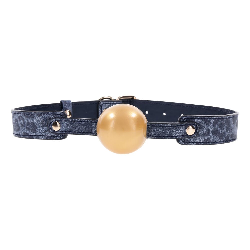 Buy Sex & Mischief Cougar Ball Gag - Navy Blue/Gold Mouth Restraint – Naughtyhut NZ sex toys online. Discreet delivery & top brands.