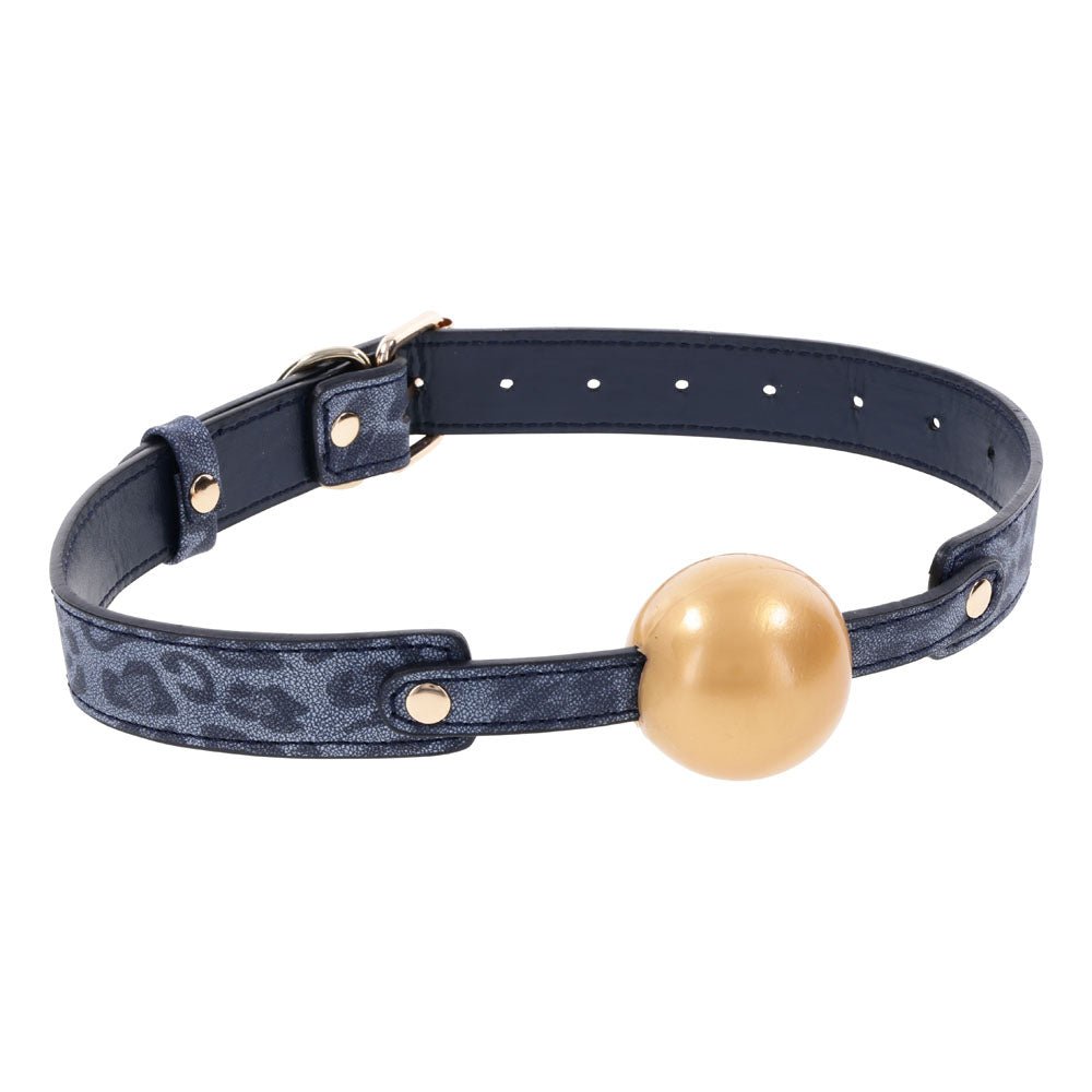 Buy Sex & Mischief Cougar Ball Gag - Navy Blue/Gold Mouth Restraint – Naughtyhut NZ sex toys online. Discreet delivery & top brands.