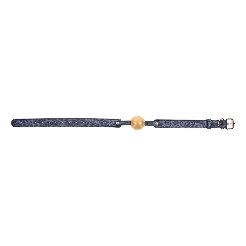 Cougar Ball Gag laid out straight, showing the full leopard-print strap