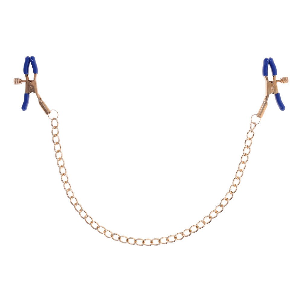 Sex & Mischief Cougar Chained Nipple Clamps - Gold Nipple Clamps with Cougar Chain – Sex toys NZ by Naughtyhut. Discreet delivery nationwide.