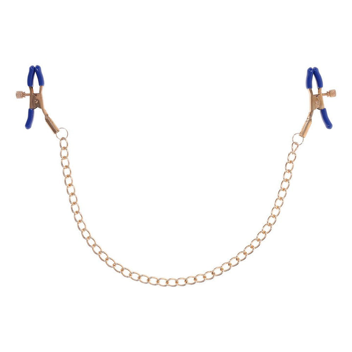 Sex & Mischief Cougar Chained Nipple Clamps - Gold Nipple Clamps with Cougar Chain – Sex toys NZ by Naughtyhut. Discreet delivery nationwide.