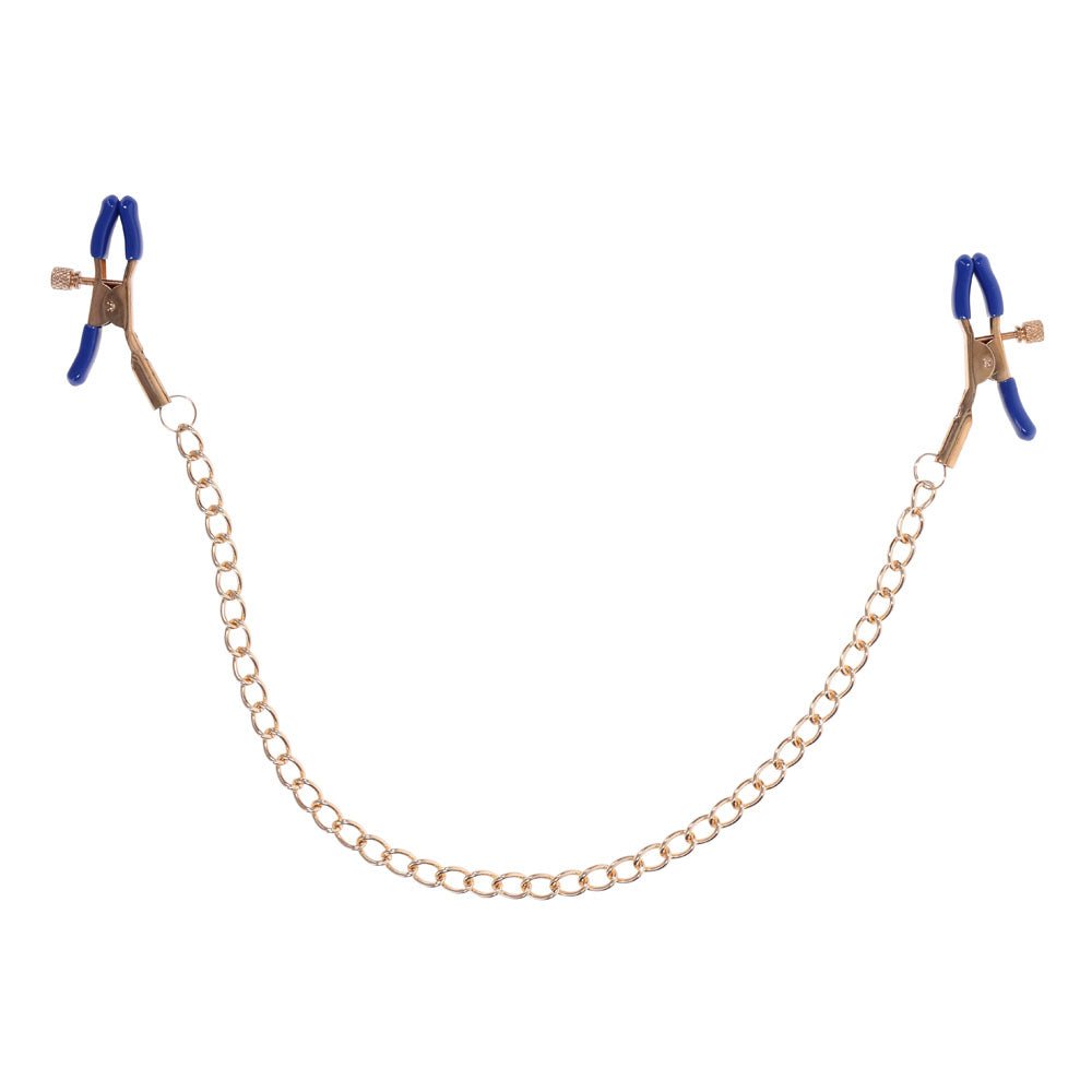 Buy Sex & Mischief Cougar Chained Nipple Clamps - Gold Nipple Clamps with Cougar Chain – Naughtyhut NZ sex toys online. Discreet delivery & top brands.