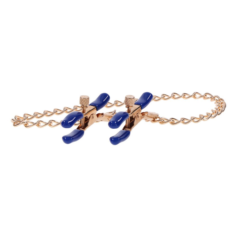 Buy Sex & Mischief Cougar Chained Nipple Clamps - Gold Nipple Clamps with Cougar Chain – Naughtyhut NZ sex toys online. Discreet delivery & top brands.