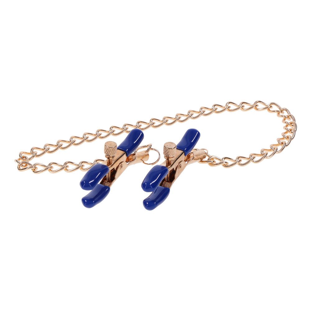 Buy Sex & Mischief Cougar Chained Nipple Clamps - Gold Nipple Clamps with Cougar Chain – Naughtyhut NZ sex toys online. Discreet delivery & top brands.