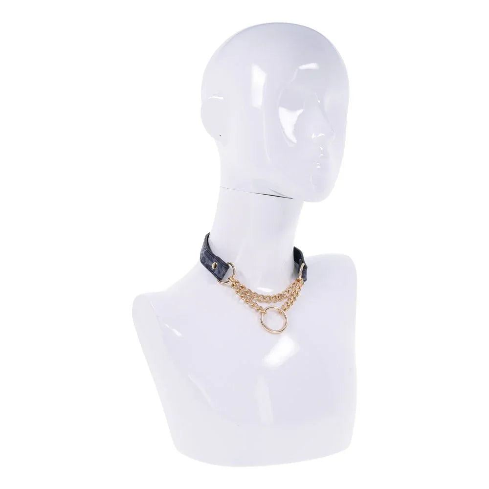 Sex & Mischief Cougar Day Collar - Navy Blue/Gold Collar – Sex toys NZ by Naughtyhut. Discreet delivery nationwide.