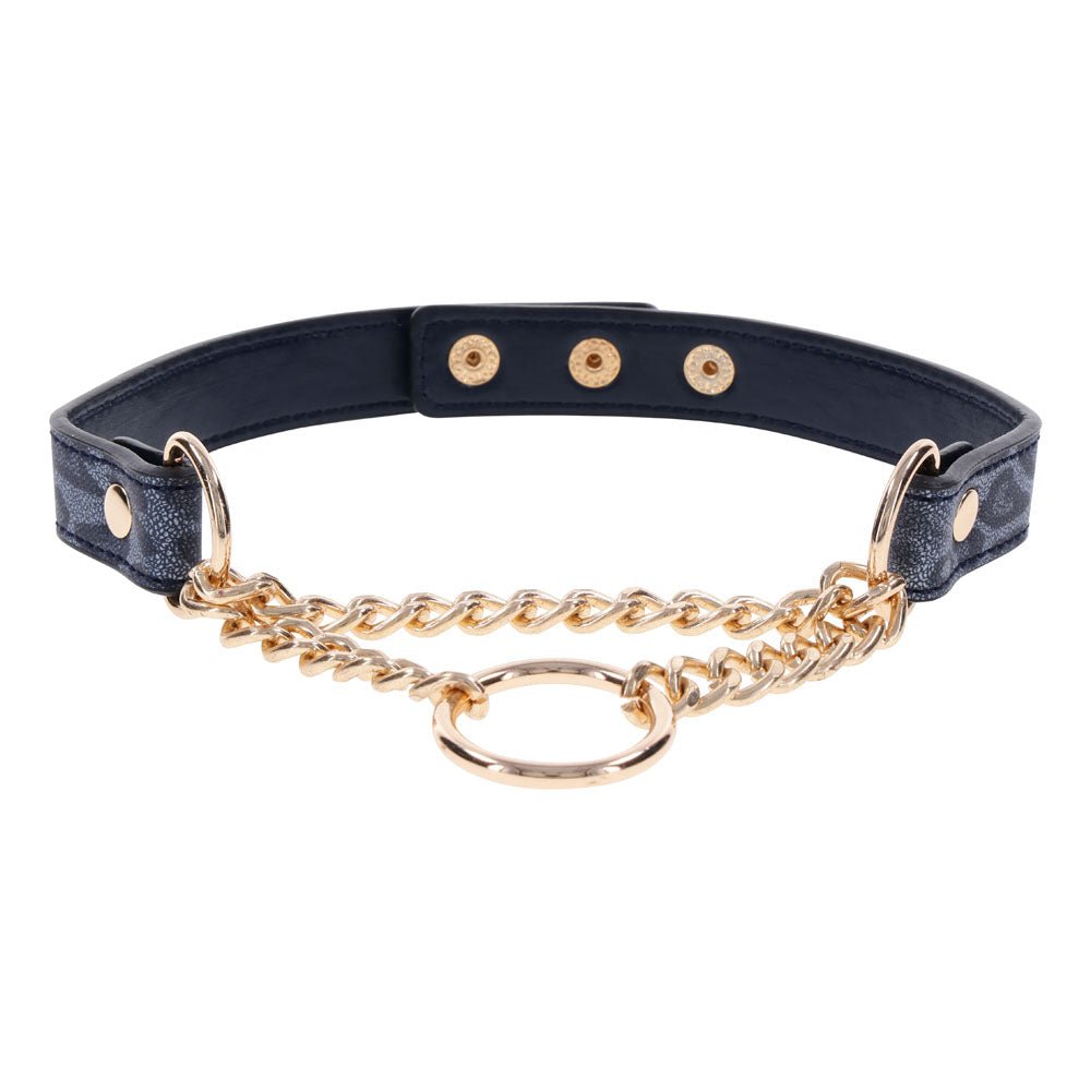 Buy Sex & Mischief Cougar Day Collar - Navy Blue/Gold Collar – Naughtyhut NZ sex toys online. Discreet delivery & top brands.