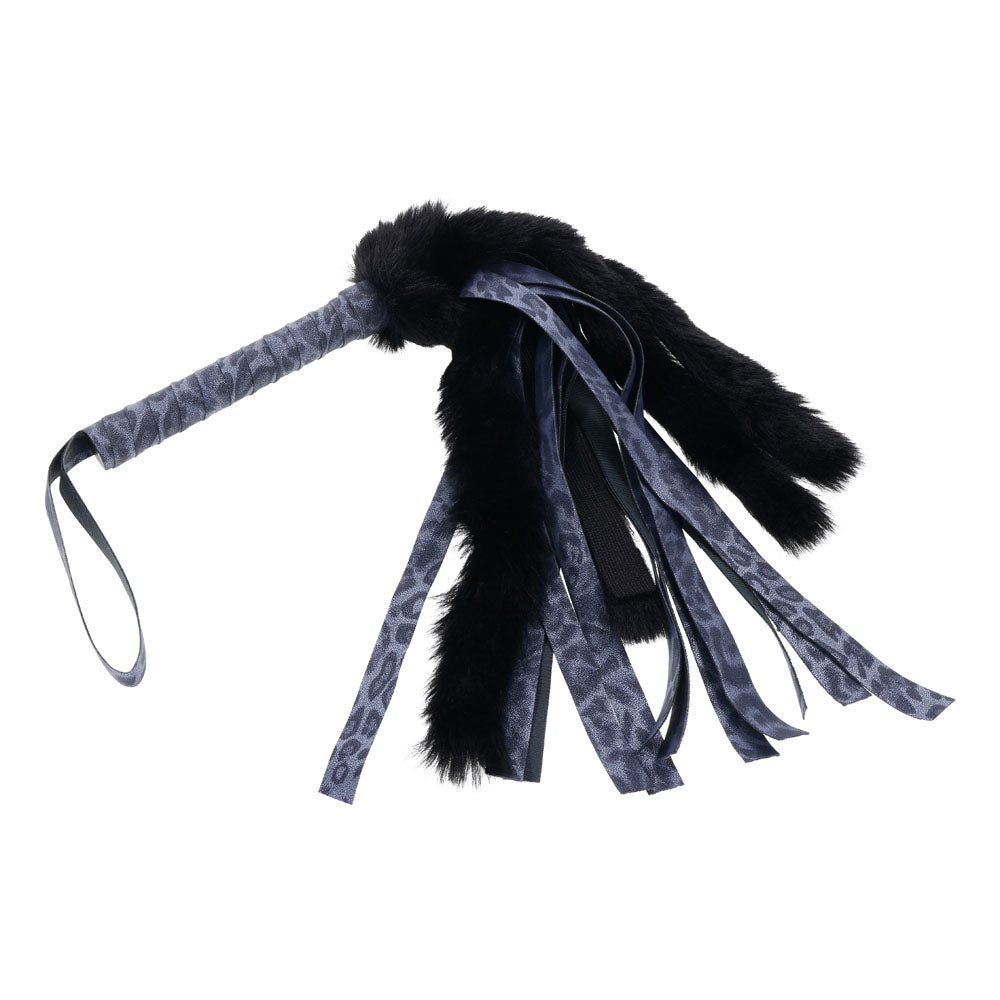Buy Sex & Mischief Cougar Faux Fur Flogger - Navy Blue/Black Furry Flogger Whip – Naughtyhut NZ sex toys online. Discreet delivery & top brands.