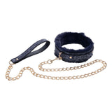 Buy Sex & Mischief Cougar Fur Collar & Leash - Navy Blue/Gold Furry Restraint – Naughtyhut NZ sex toys online. Discreet delivery & top brands.