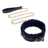 Buy Sex & Mischief Cougar Fur Collar & Leash - Navy Blue/Gold Furry Restraint – Naughtyhut NZ sex toys online. Discreet delivery & top brands.