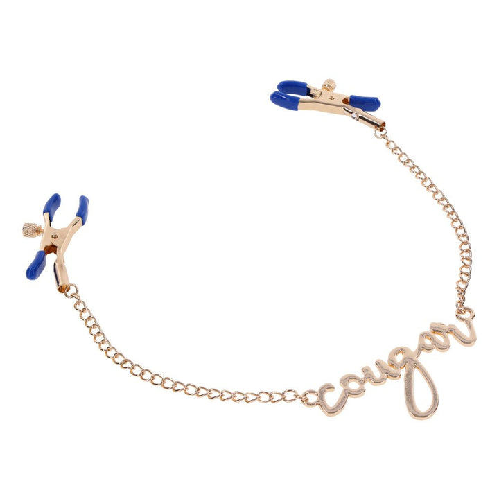 Sex & Mischief Cougar Nipple Clamps - Gold Nipple Clamps with 33 cm Chain – Sex toys NZ by Naughtyhut. Discreet delivery nationwide.