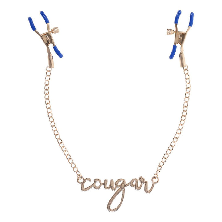 Sex & Mischief Cougar Nipple Clamps - Gold Nipple Clamps with 33 cm Chain – Sex toys NZ by Naughtyhut. Discreet delivery nationwide.