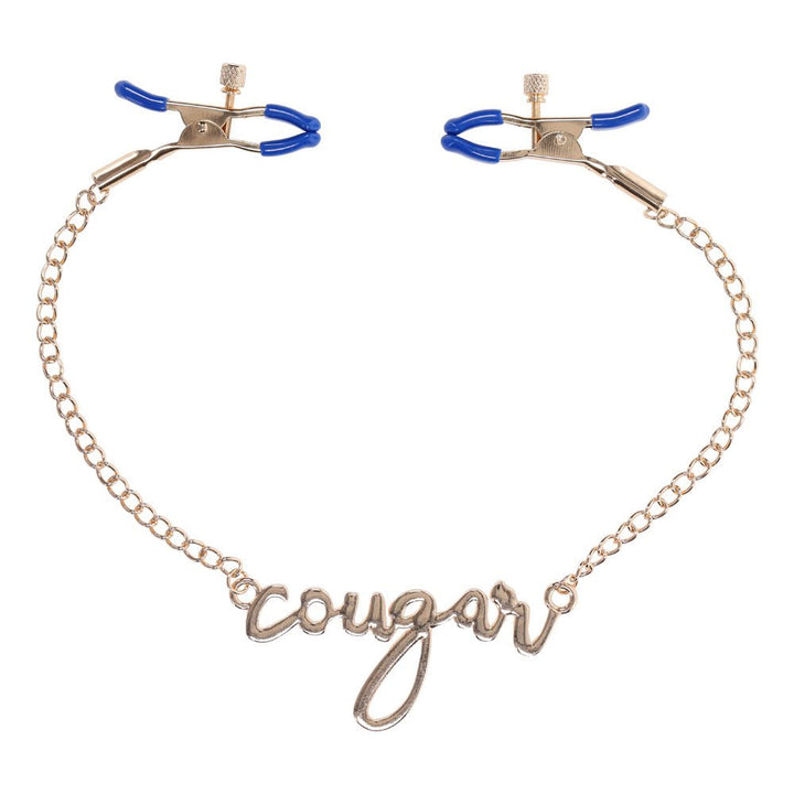 Sex & Mischief Cougar Nipple Clamps - Gold Nipple Clamps with 33 cm Chain – Sex toys NZ by Naughtyhut. Discreet delivery nationwide.