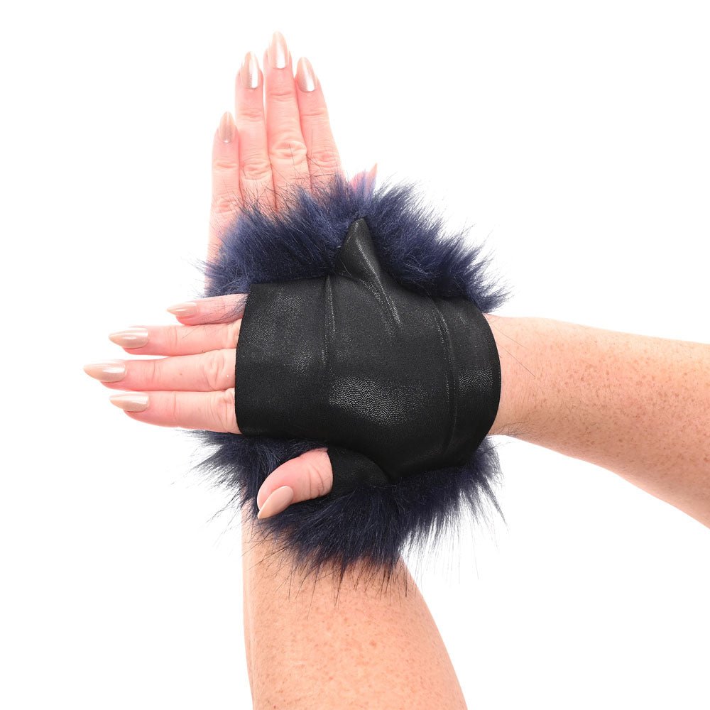 Buy Sex & Mischief Cougar Spiked Sensory Glove - Navy Blue Furry Glove with Metal Spikes – Naughtyhut NZ sex toys online. Discreet delivery & top brands.