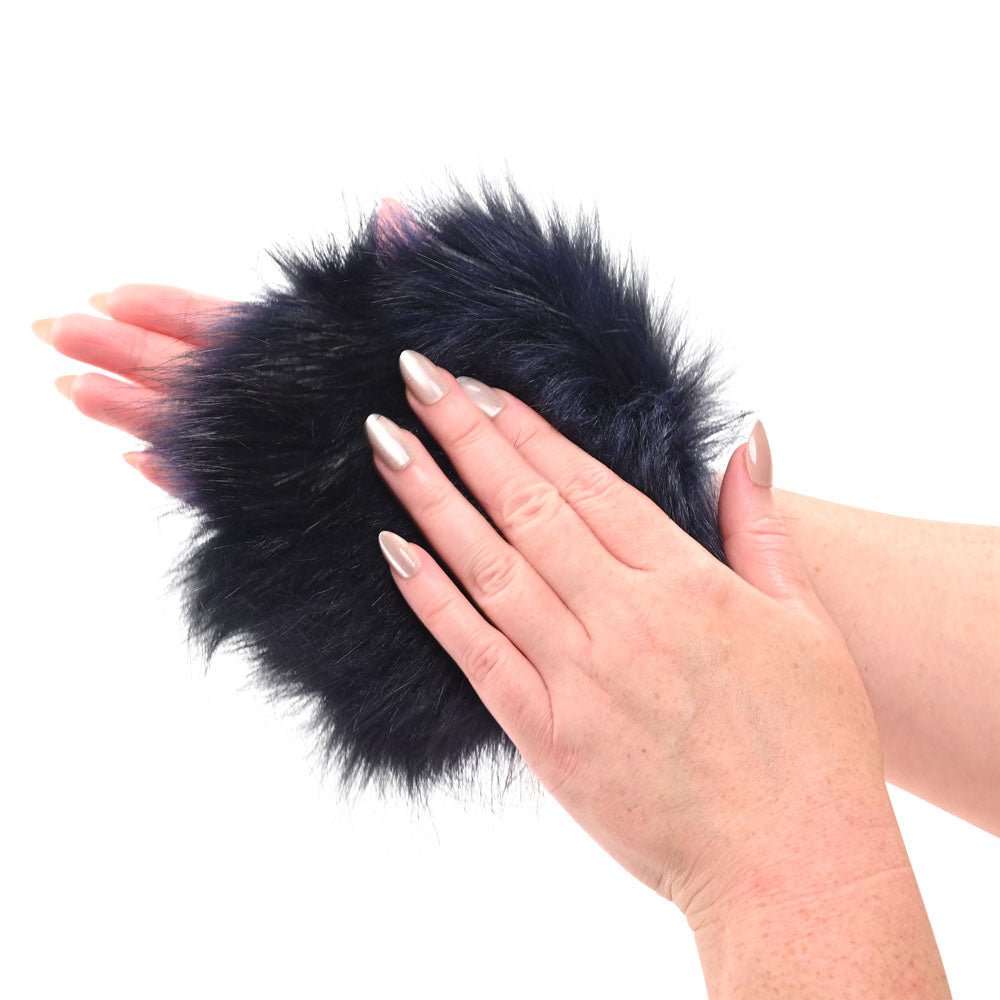 Sex & Mischief Cougar Spiked Sensory Glove - Navy Blue Furry Glove with Metal Spikes – Sex toys NZ by Naughtyhut. Discreet delivery nationwide.