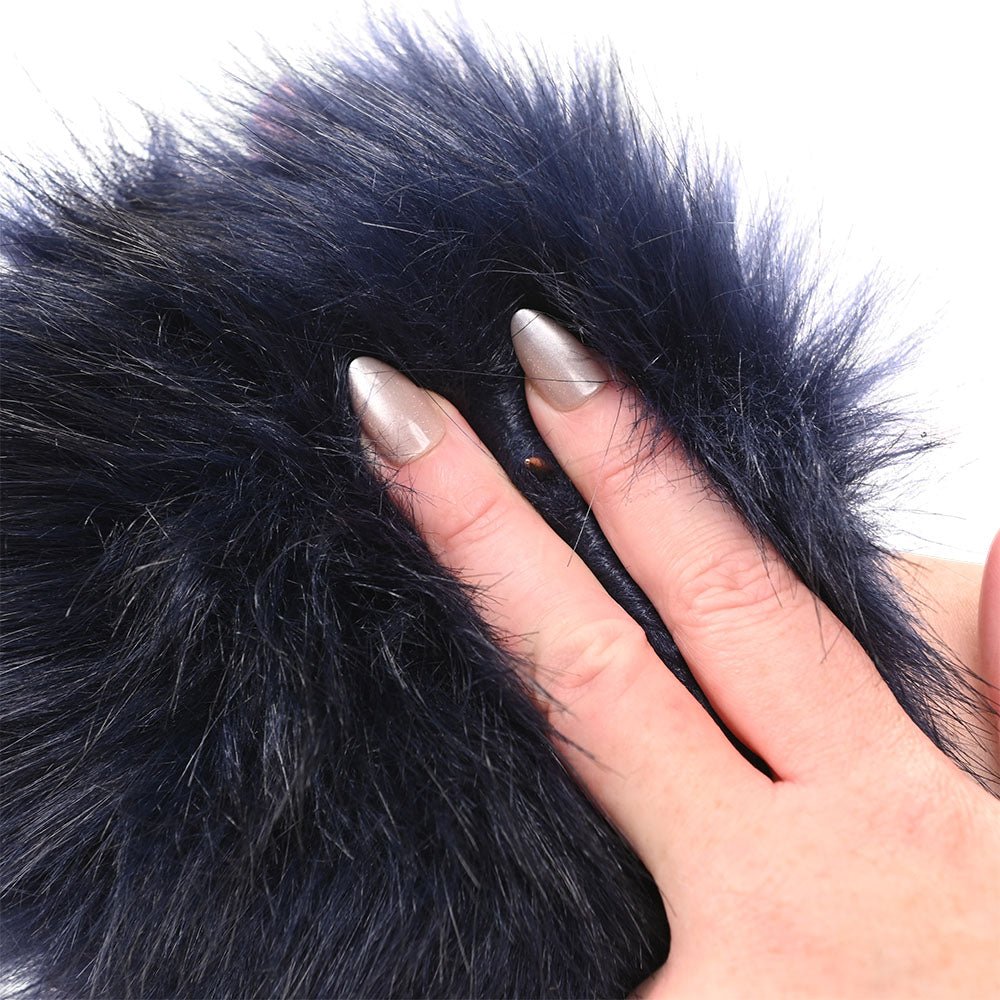Buy Sex & Mischief Cougar Spiked Sensory Glove - Navy Blue Furry Glove with Metal Spikes – Naughtyhut NZ sex toys online. Discreet delivery & top brands.