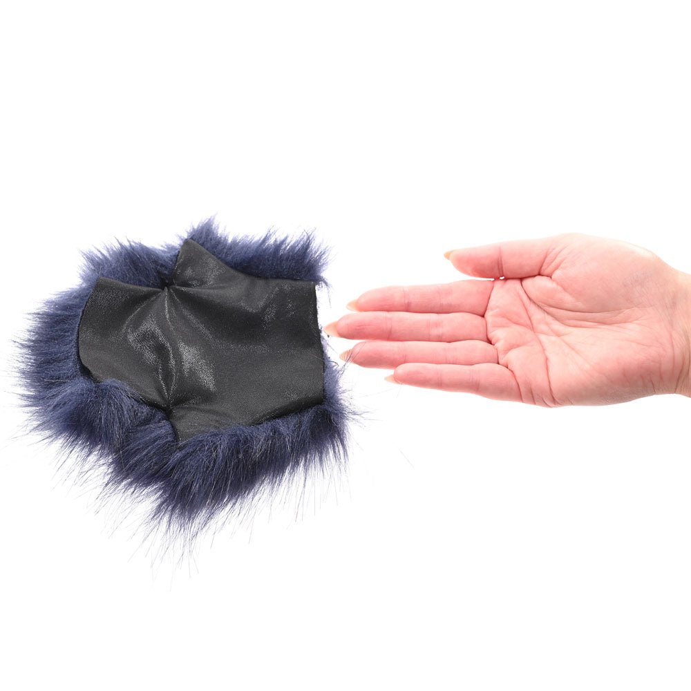Sex & Mischief Cougar Spiked Sensory Glove - Navy Blue Furry Glove with Metal Spikes – Sex toys NZ by Naughtyhut. Discreet delivery nationwide.