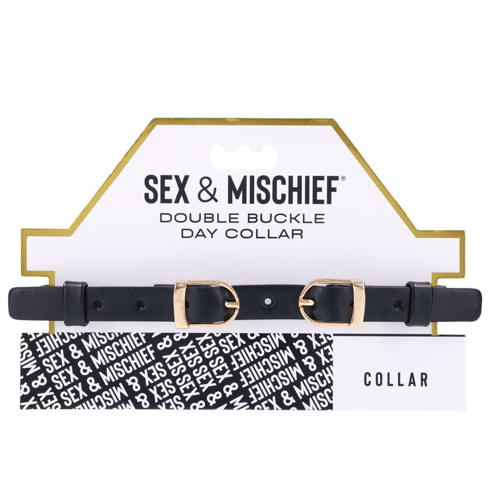 Buy Sex & Mischief Double Buckle Day Collar - Black Collar – Naughtyhut NZ sex toys online. Discreet delivery & top brands.