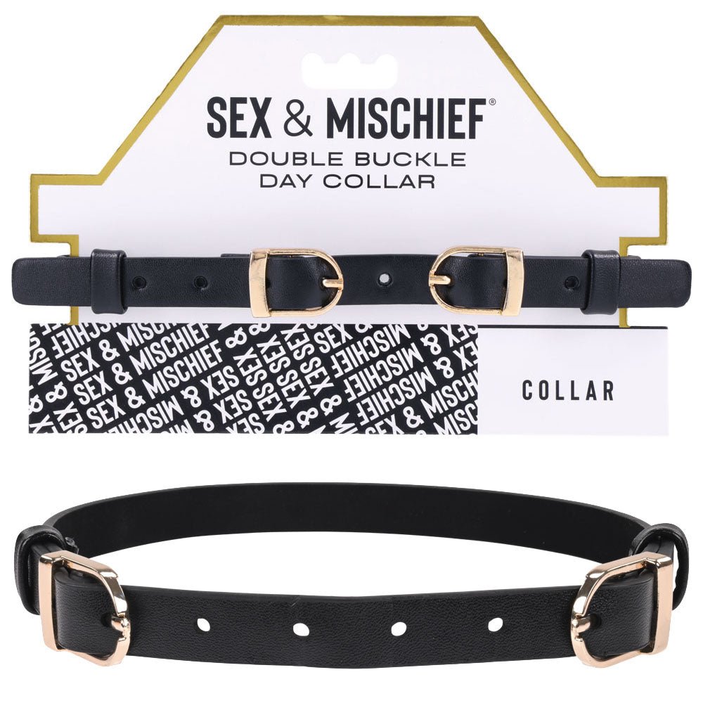 Sex & Mischief Double Buckle Day Collar - Black Collar – Sex toys NZ by Naughtyhut. Discreet delivery nationwide.