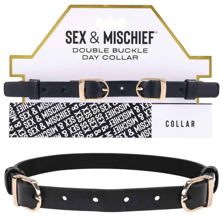 Sex & Mischief Double Buckle Day Collar - Black Collar – Sex toys NZ by Naughtyhut. Discreet delivery nationwide.