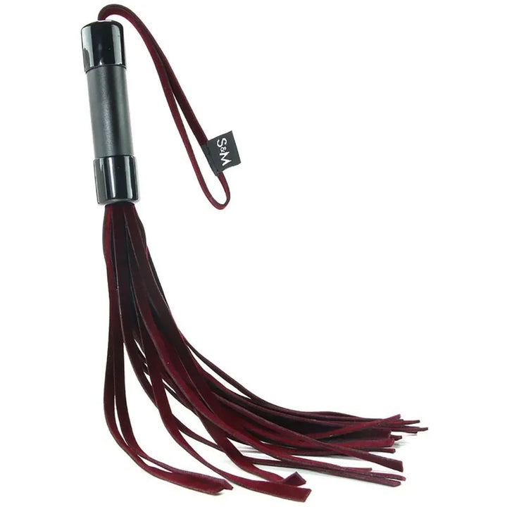 Sex & Mischief Enchanted Flogger with burgundy suede falls and a black handle