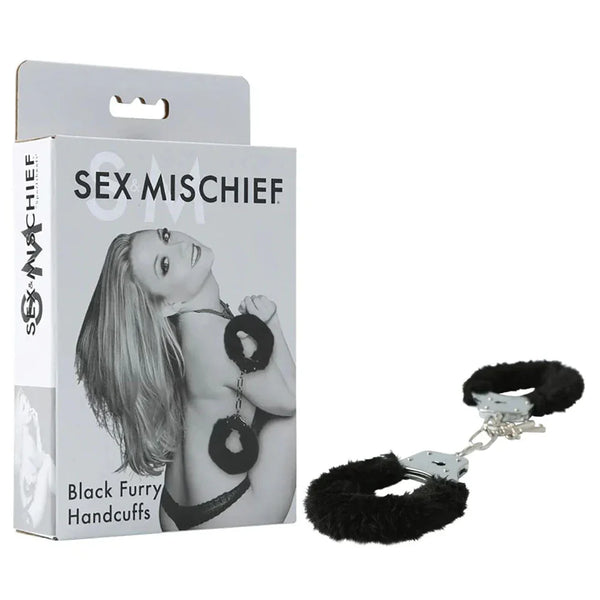 Sex & Mischief Furry Handcuffs - Black - Black Restraints – Sex toys NZ by Naughtyhut. Discreet delivery nationwide.