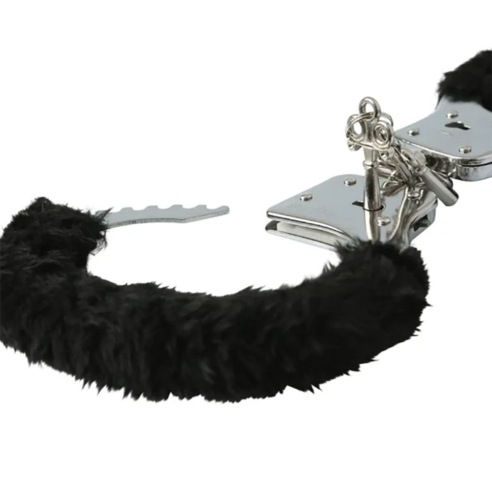 Sex & Mischief Furry Handcuffs - Black - Black Restraints – Sex toys NZ by Naughtyhut. Discreet delivery nationwide.
