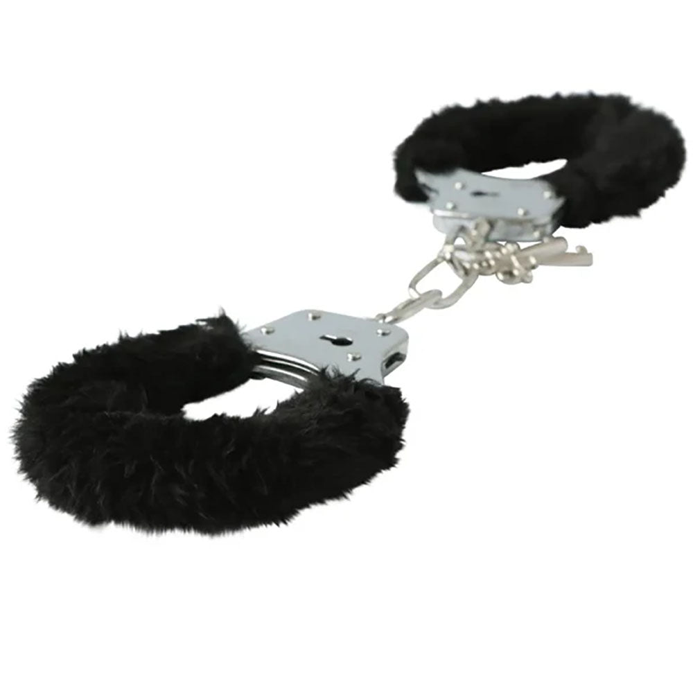 Sex & Mischief Furry Handcuffs - Black - Black Restraints – Sex toys NZ by Naughtyhut. Discreet delivery nationwide.