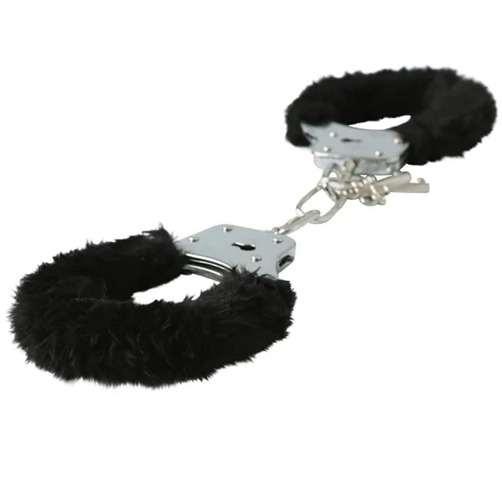 Sex & Mischief Furry Handcuffs - Black - Black Restraints – Sex toys NZ by Naughtyhut. Discreet delivery nationwide.