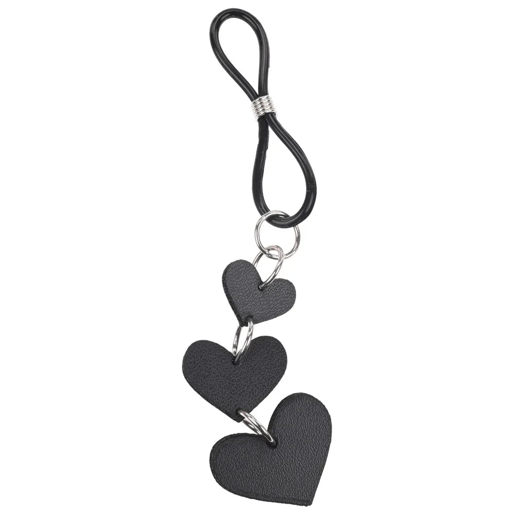 A single Heart Nipple Tie showing the cord loop and three faux-leather hearts