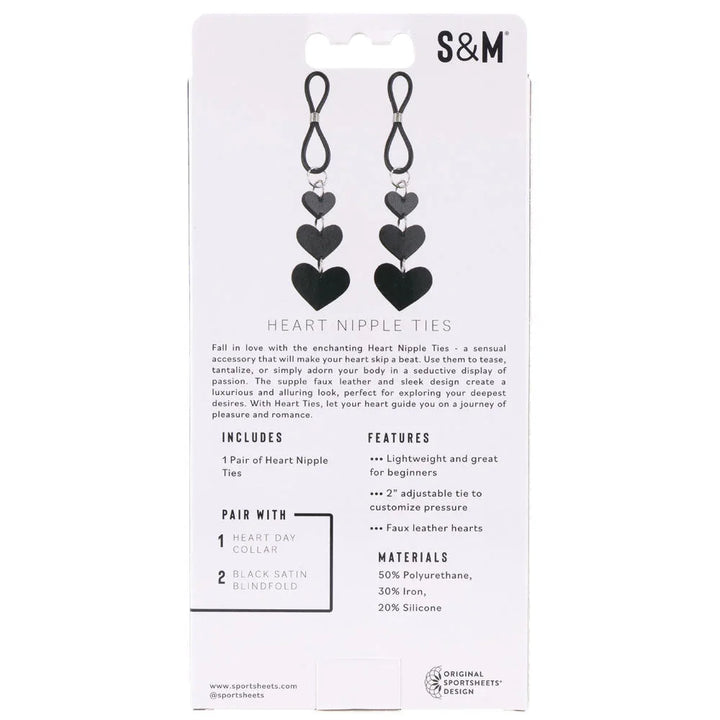 Back of the Heart Nipple Ties box listing features and materials