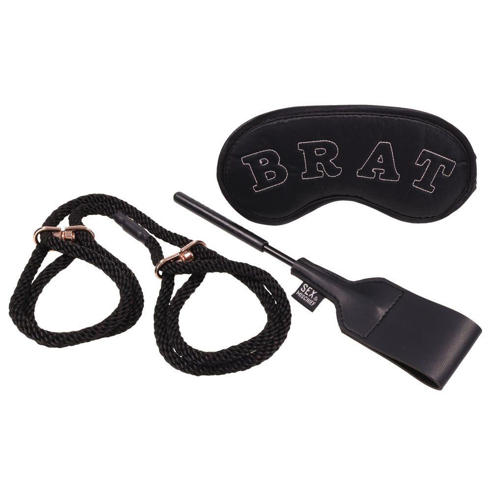 Buy Sex & Mischief Knotty Brat Kit - Black Bondage Kit - 3 Piece Set – Naughtyhut NZ sex toys online. Discreet delivery & top brands.