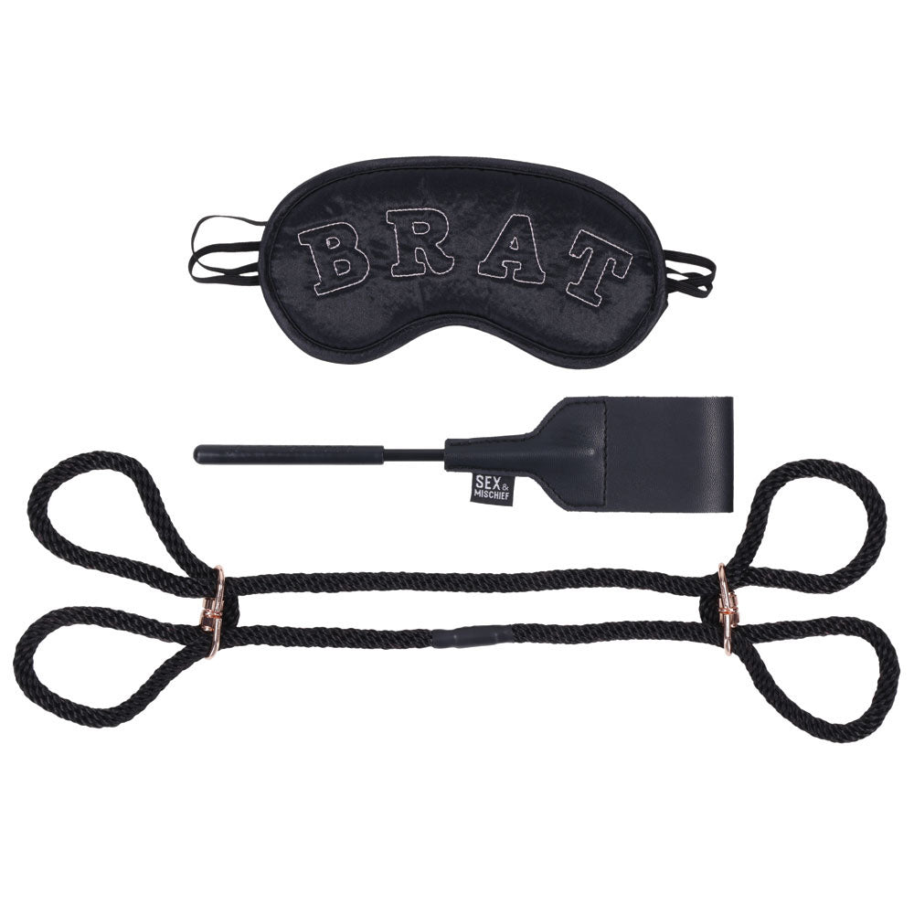 Buy Sex & Mischief Knotty Brat Kit - Black Bondage Kit - 3 Piece Set – Naughtyhut NZ sex toys online. Discreet delivery & top brands.