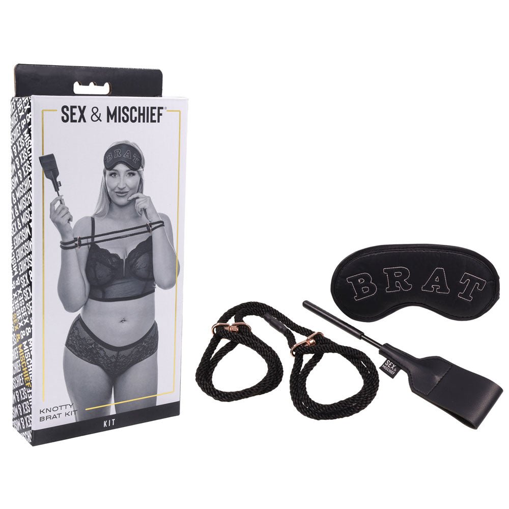 Sex & Mischief Knotty Brat Kit - Black Bondage Kit - 3 Piece Set – Sex toys NZ by Naughtyhut. Discreet delivery nationwide.