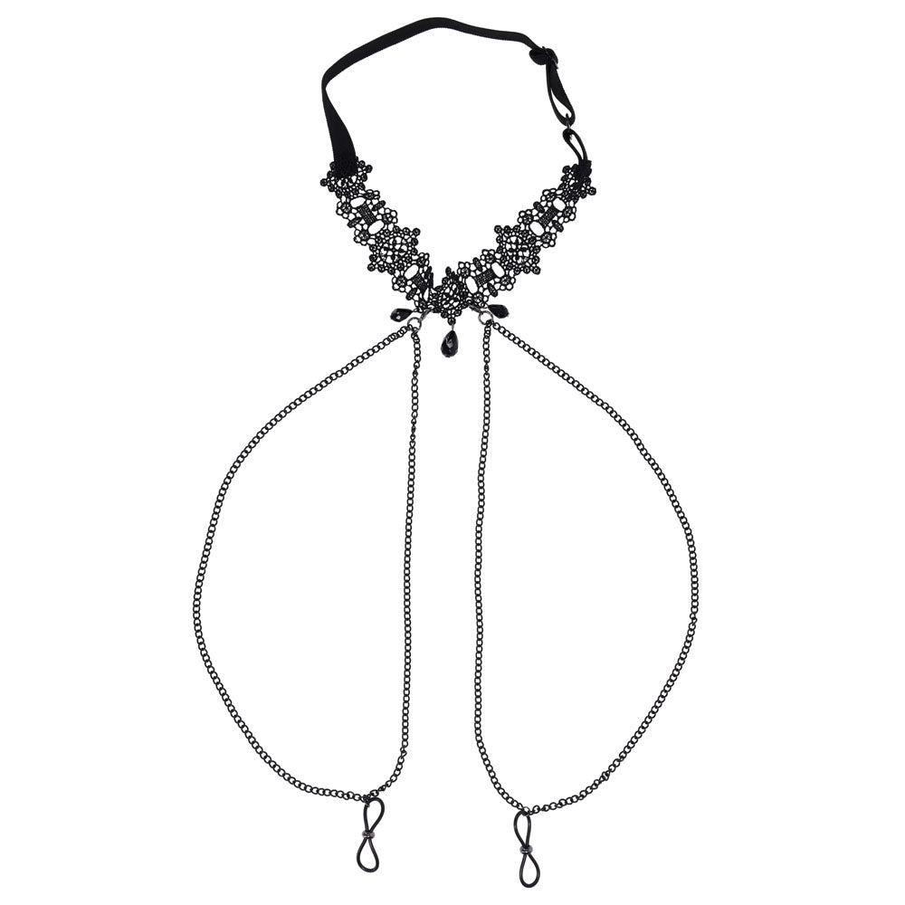 Sex & Mischief Lace Collar with Nipple Ties - Black Neck and Nipple Restraints – Sex toys NZ by Naughtyhut. Discreet delivery nationwide.