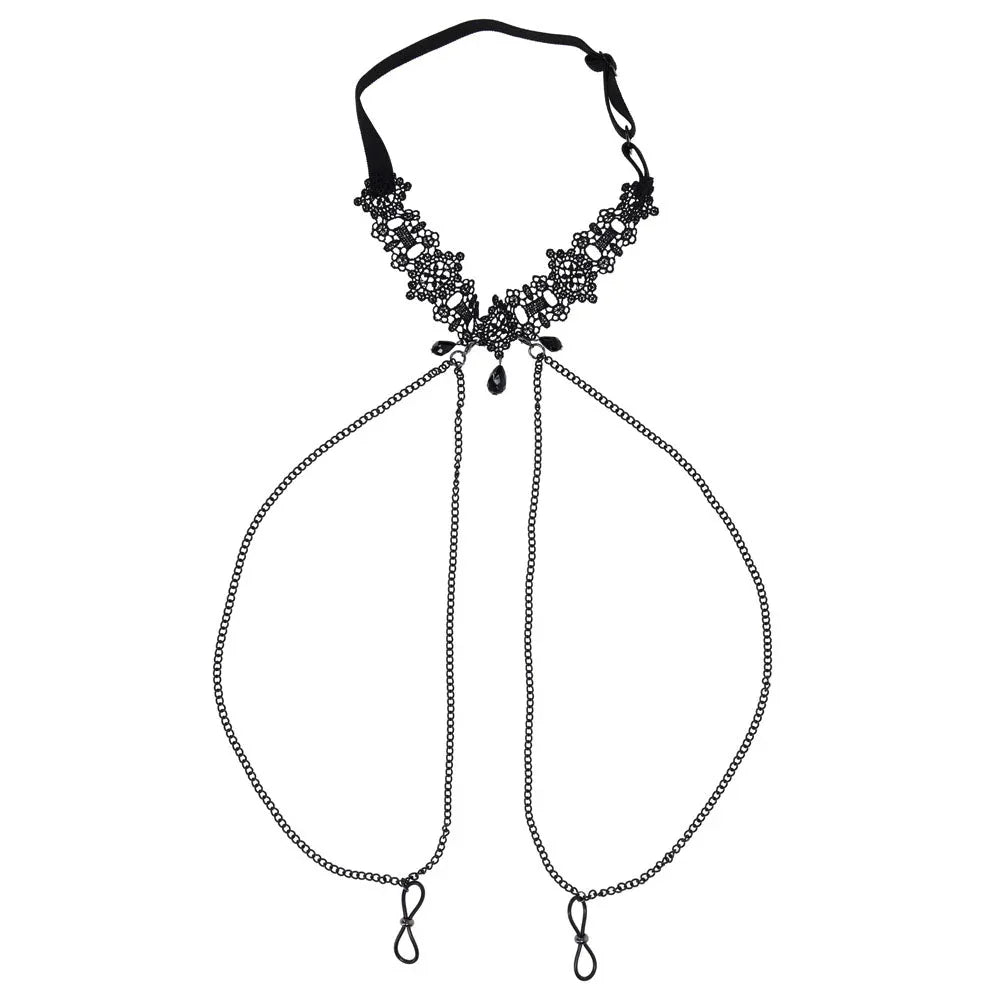 Sex & Mischief Lace Collar with Nipple Ties - Black Neck and Nipple Restraints – Sex toys NZ by Naughtyhut. Discreet delivery nationwide.